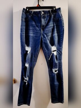 refuge Dark Blue Ripped Skinny Jeans